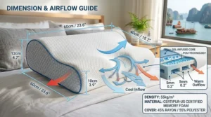 Size and dimension guide for the standard cooling memory foam pillow.