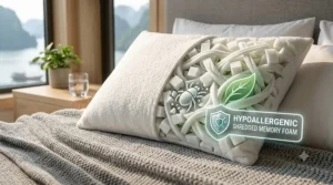 An icon highlighting the hypoallergenic properties of the shredded memory foam.