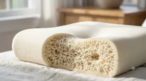 Close-up texture of a dense white memory foam pillow showing its supportive polyurethane core structure.
