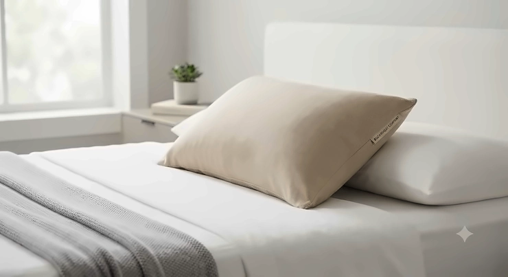 A supportive best buckwheat pillow arranged neatly on a modern bed to help relieve neck pain.