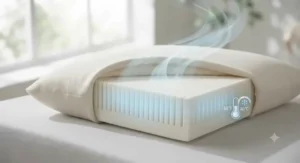 An organic latex pillow featuring breathable ventilation channels for cool and comfortable sleep.