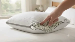 Illustration highlighting the quick-bounce, high-density memory foam technology inside the pillow.