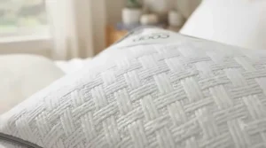 Close-up of the breathable, soft-touch fabric cover on a Coop Home Goods pillow.
