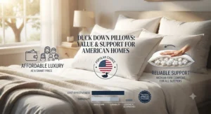 Infographic showing why duck down pillows are a popular, affordable, and supportive choice for American households.