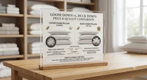 A helpful graphic comparing the price points and quality differences between goose down and duck down pillows.