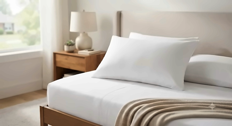 A comfortable hypoallergenic pillow for allergies placed on a clean bed.