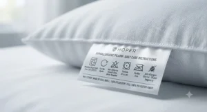 Label showing easy care instructions for a hypoallergenic pillow for allergies.