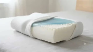 Cross-section of a memory foam cervical pillow for neck pain showing density layers.