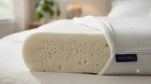Close-up texture showing the high-density material of a memory foam pillow.