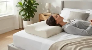 A solid core contour natural latex pillow designed to provide ergonomic support for neck and shoulder pain relief.