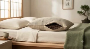 A traditional best buckwheat pillow styled in a minimalist bedroom setting for natural comfort.