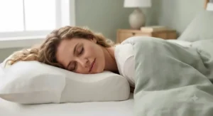 Close-up of a recommended pillow shape that offers the right firmness for stomach sleepers with neck discomfort.