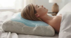 Cooling gel memory foam pillow designed to keep side sleepers comfortable while relieving shoulder and neck pain