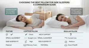 Infographic comparing contour pillows versus regular pillows to help side sleepers choose the best option.