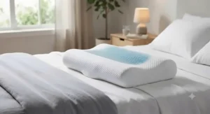 Cooling gel-infused pillow for shoulder pain side sleepers in a modern bedroom