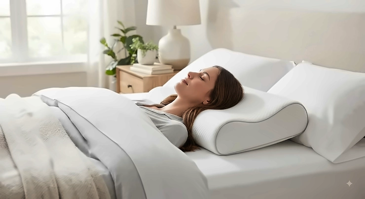 An ergonomic orthopedic pillow designed to provide targeted neck support for back sleepers. pillow for back sleepers with neck support