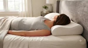 Firm support pillow for neck pain side sleepers keeping the head elevated and aligned with the spine