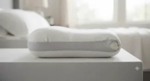 Side profile of a supportive gel memory foam pillow showing its ergonomic loft and contour.