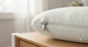 Close-up of the zipper on a removable, machine-washable cover of the best bamboo pillow