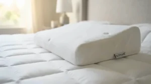 A side profile view of an incline positioning acid reflux pillow for pregnancy helping ease digestion at night
