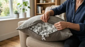 A person adjusting the filling of the best anti-snoring pillow for personalized comfort