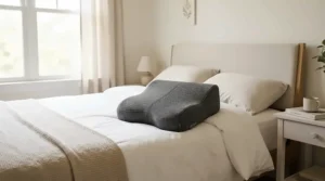 An adjustable travel CPAP pillow placed on a cozy bed during a weekend getaway.