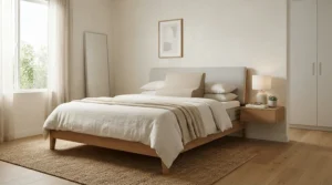 A cozy master bedroom featuring an anti-snoring pillow under $50 on the mattress.