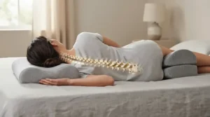 Diagram showing how the best anti-snoring pillow keeps the neck and spine properly aligned