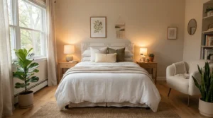 A welcoming guest room styled with a hypoallergenic pillow for asthma ready for allergy-sensitive visitors.
