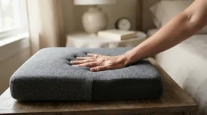 Close-up of the side cutouts on a pillow for CPAP mask side sleepers designed to relieve facial pressure.