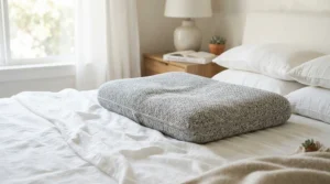 A cooling memory foam pillow for post-surgery shoulder pain featuring breathable mesh fabric
