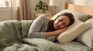 Therapeutic pillow for rotator cuff pain helping a person achieve a restful night of sleep.