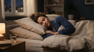 Peaceful sleeper using a wedge pillow for acid reflux to ease nighttime symptoms