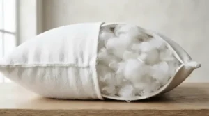 An illustration highlighting the plush polyester fiberfill inside a breathable full body pillow for adults.