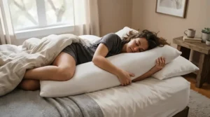 A person resting comfortably with a supportive full body pillow for adults during a nap.